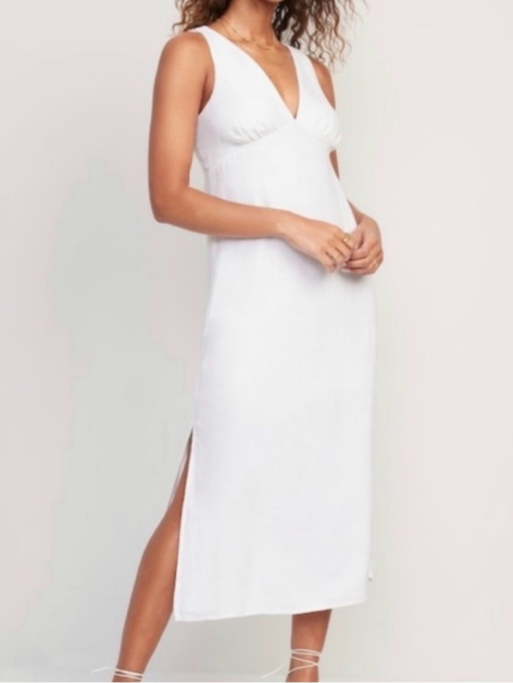 Old Navy White V-Neck Midi Dress